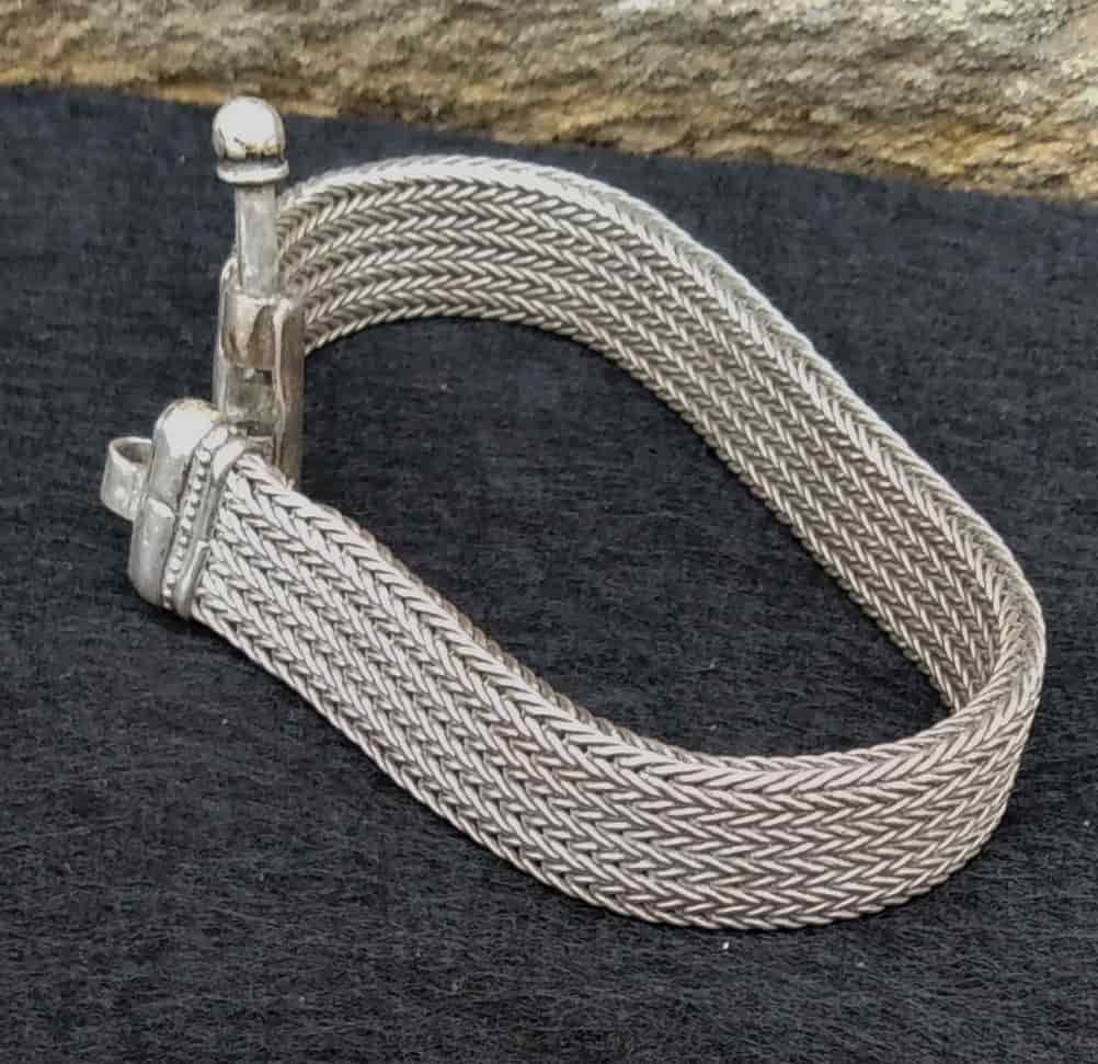 Vintage Rajasthani Silver Multi-Strand Snake Chain Bracelet | Signed "RA" | 51g, 21cm